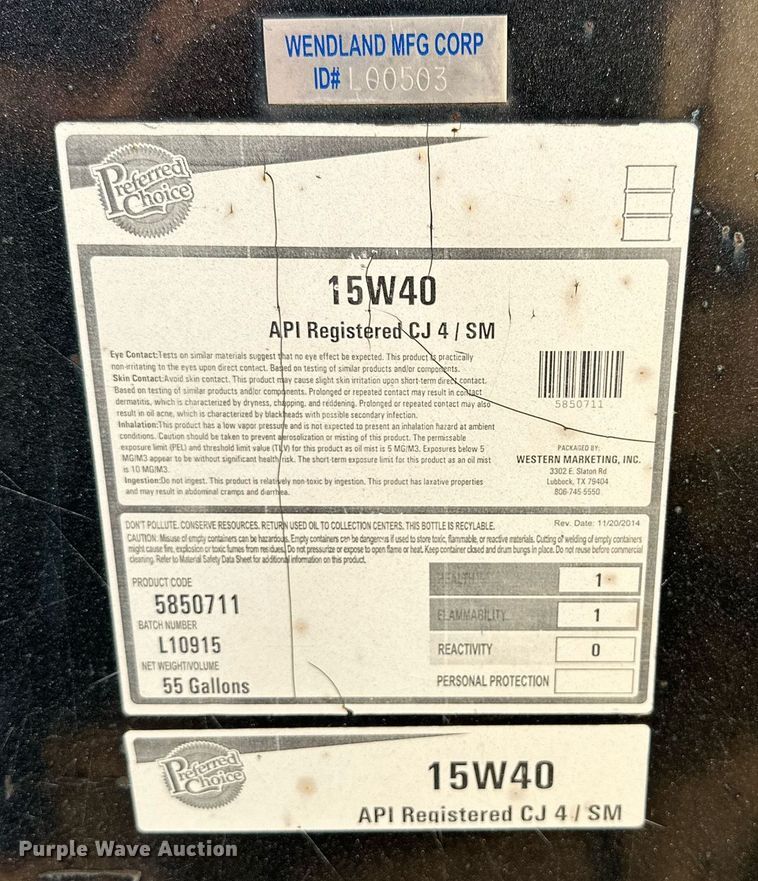 image for item DD3417 Wendland MFG oil tank