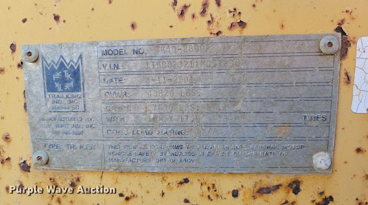 image for item DN3603 2001 Trail King TK40 equipment trailer