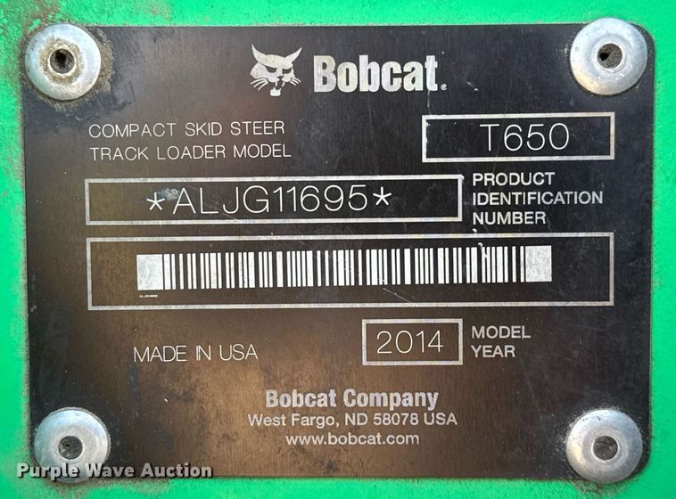 image for item DO2557 2014 Bobcat T650 tracked skid steer loader