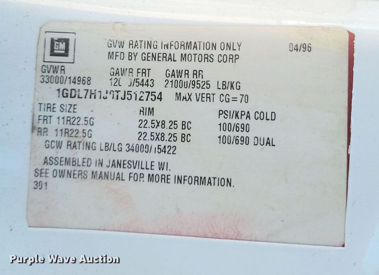 image for item DQ3735 1996 GMC Topkick C6500 crane truck