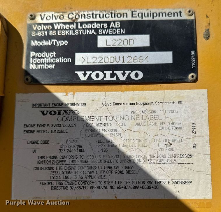 image for item DW2311 1999 Volvo L220D wheel loader