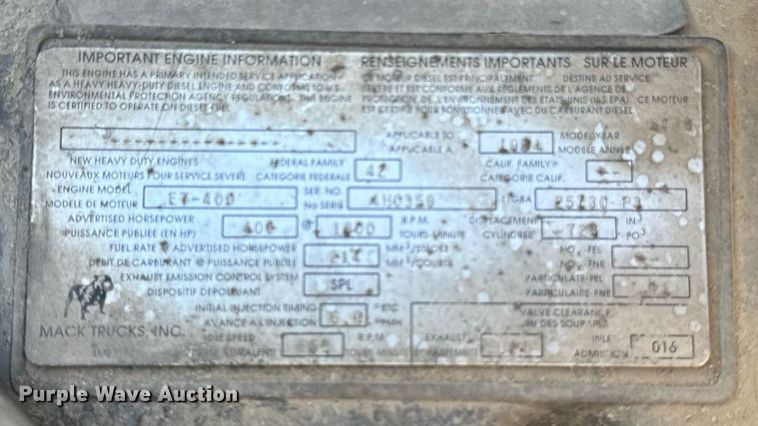 image for item DW2320 1994 Mack CL713 Granite Series dump truck