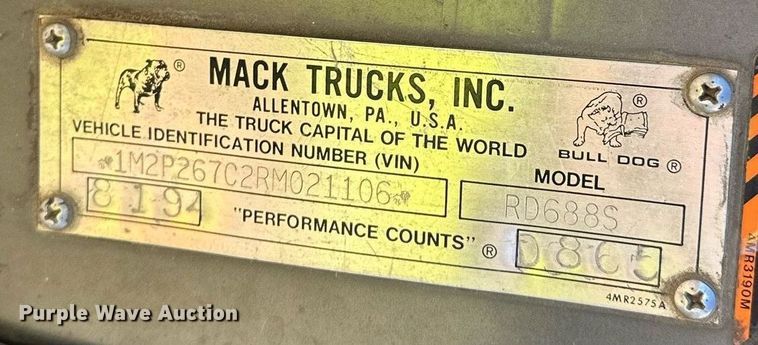 image for item DW2326 1994 Mack RD688S dump truck