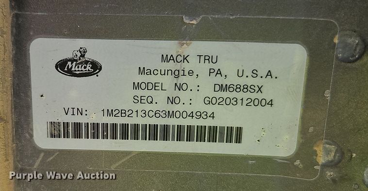 image for item DW2344 2003 Mack DM688SX dump truck