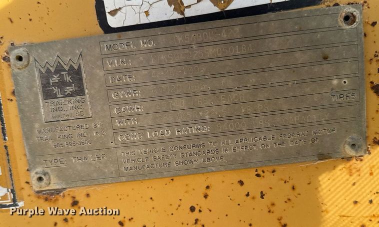 image for item DW2350 1995 Trail King TK54BDU-422 bottom dump trailer