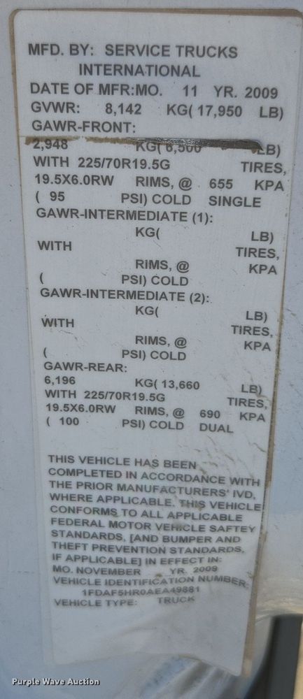 image for item EE7838 2010 Ford F550 Super Duty XL truck cab and chassis