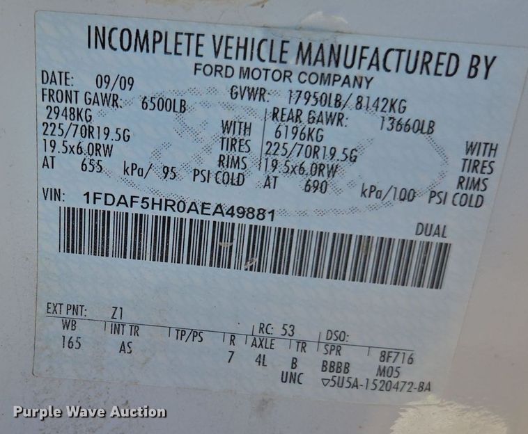 image for item EE7838 2010 Ford F550 Super Duty XL truck cab and chassis