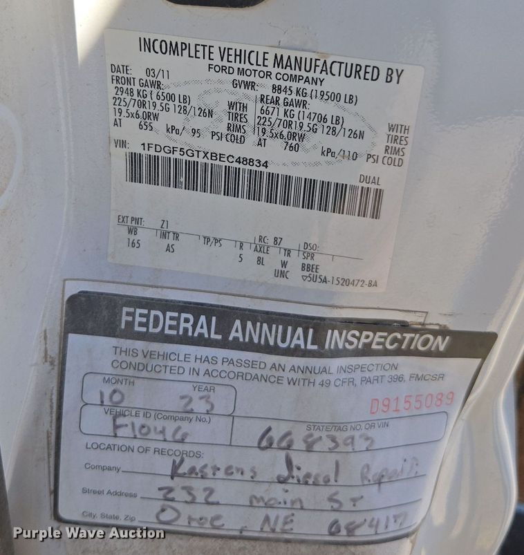 image for item EE7842 2011 Ford F550 Super Duty XL utility / service truck