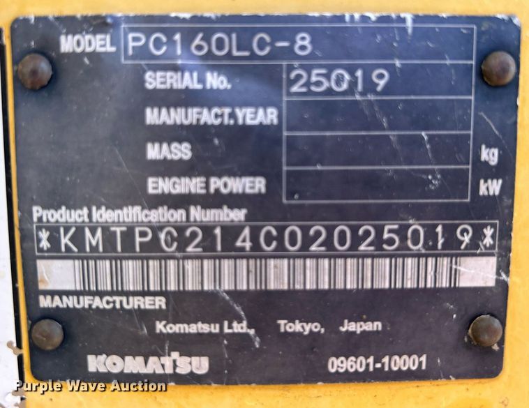 image for item EG2180 2010 Komatsu  PC160LC-8 excavator