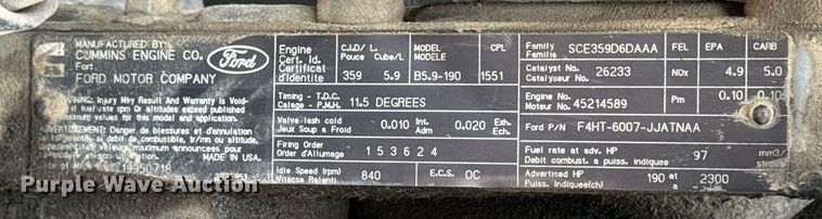 image for item EG6813 1995 Ford F800 truck cab and chassis