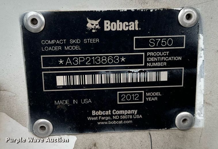image for item EG6818 2012 Bobcat S750 skid steer loader