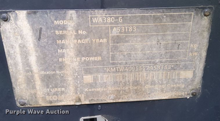 image for item EG9932 2007 Komatsu  WA380-6 wheel loader