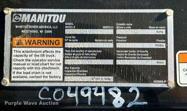 image for item EH7190 2023 Manitou J805108 telehandler to skid steer adapter