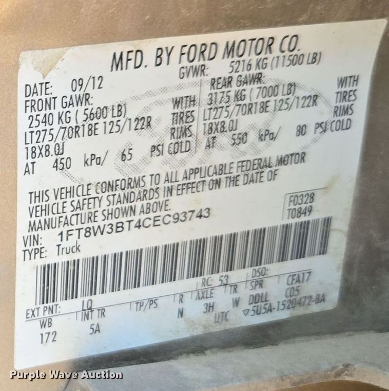 image for item EI4061 2012 Ford F350 Super Duty Crew Cab flatbed pickup truck