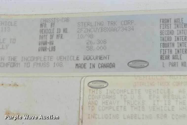 image for item EI4064 1999 Sterling L-Line crane truck