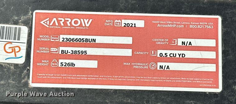 image for item EJ5036 2021 Arrow  2306605BUN skid steer bucket