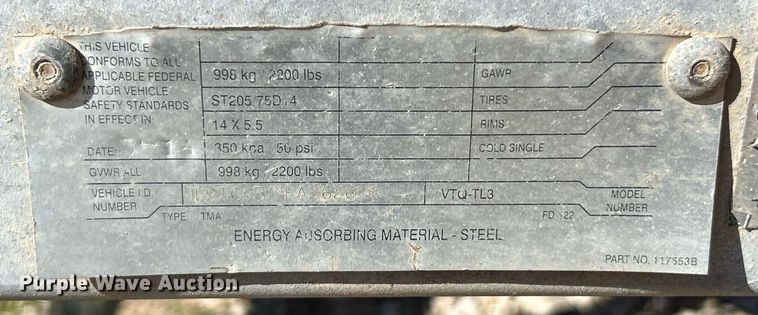 image for item EK3484 2014 Energy Absorption Systems Valtir VTQ-TL3 arrow board trailer