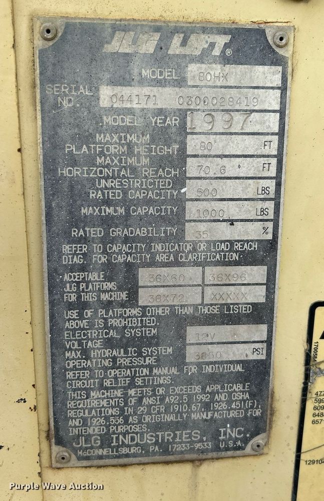 image for item EK3604 1997 JLG 80HX boom lift
