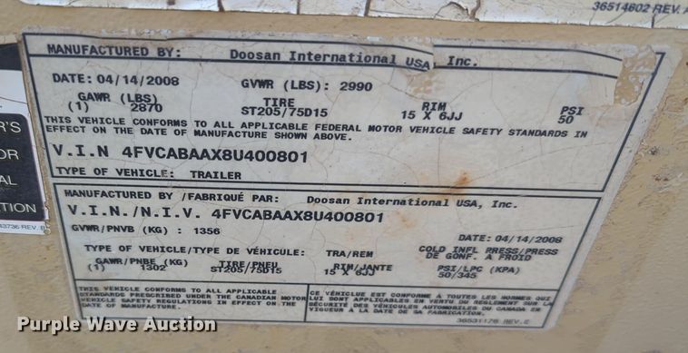 image for item EQ2262 2008 Doosan P185WJD air compressor