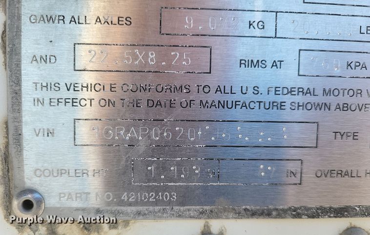 image for item DQ3729 2015 Great Dane  dry van trailer