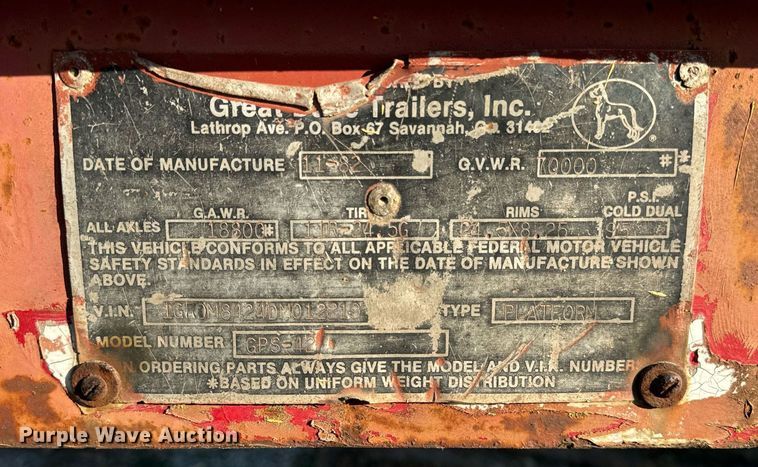 image for item DT2095 1983 Great Dane  GPS-42 flatbed trailer