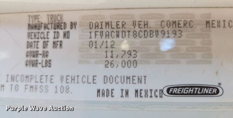 image for item EE8667 2012 Freightliner  Business Class M2 box truck