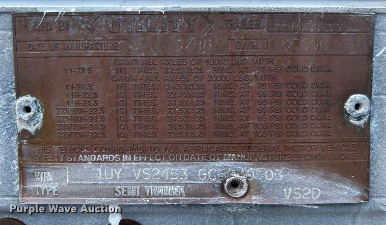 image for item EG0706 1986 Utility Trailer Mfg. Corp. VS2D dry van trailer