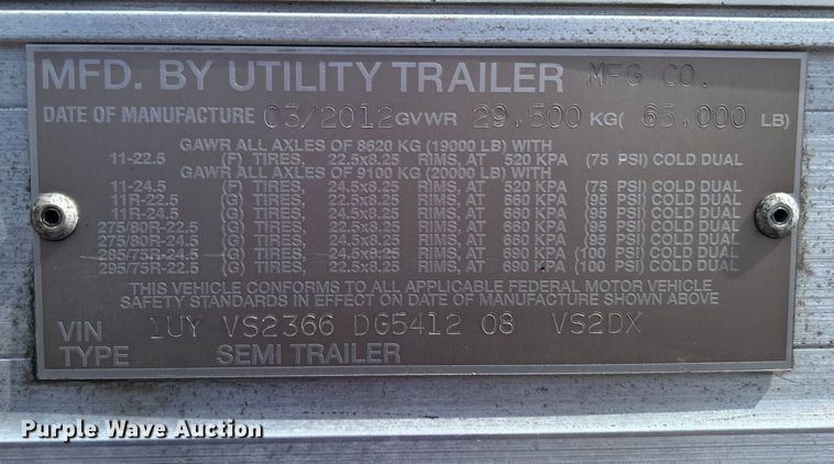 image for item EG1518 2013 Utility Trailer Mfg.  Co VS2DX dry van trailer