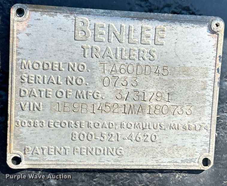 image for item EK3605 1991 Benlee Roll-off TA60DD45 container trailer