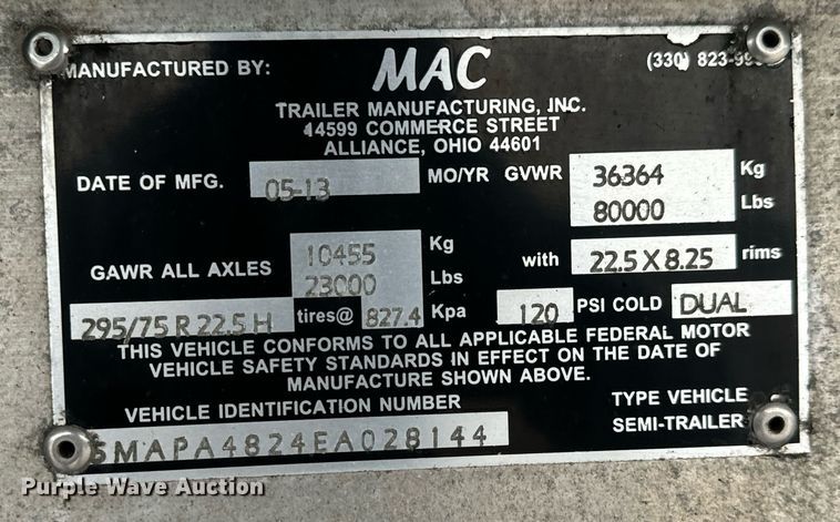 image for item MS9921 2014 Mac flatbed trailer