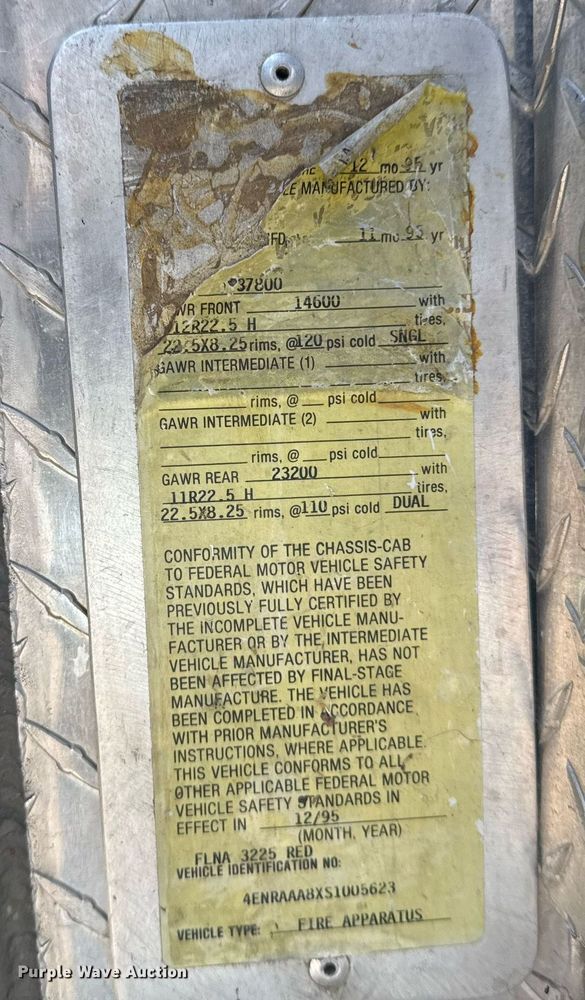 image for item DO7601 1995 Emergency One 1500 pumper fire truck