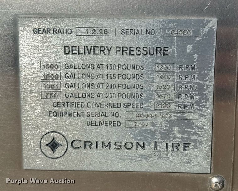 image for item DO7602 2007 Spartan Gladiator pumper fire truck