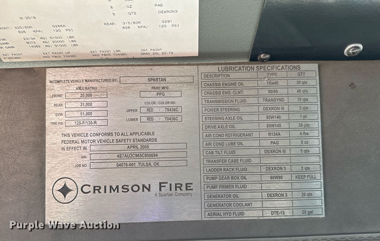 image for item DO7603 2005 Spartan Gladiator Crimson ladder fire truck