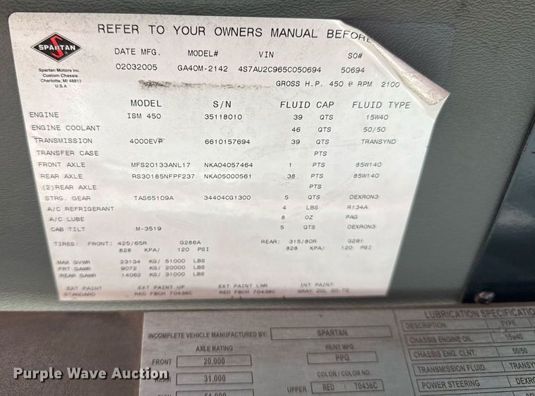 image for item DO7603 2005 Spartan Gladiator Crimson ladder fire truck