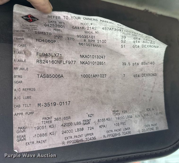 image for item DO7604 2001 Spartan pumper fire truck