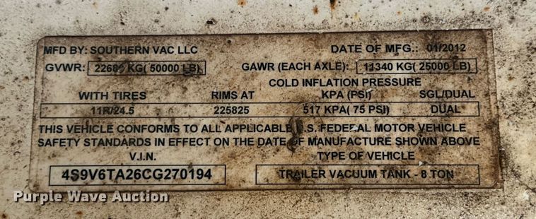 image for item DP5933 2012 Southern Vac vacuum trailer
