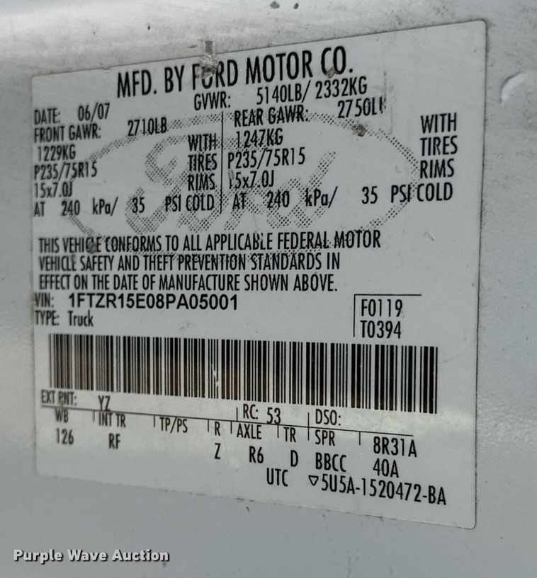 image for item DR2763 2008 Ford Ranger R15S SuperCab utility bed pickup truck