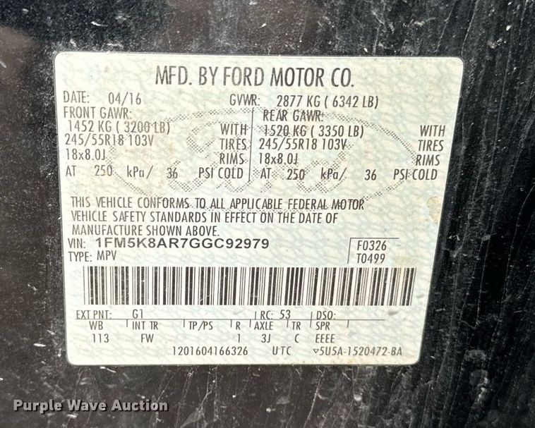 image for item DW2374 2016 Ford Explorer Police Interceptor SUV