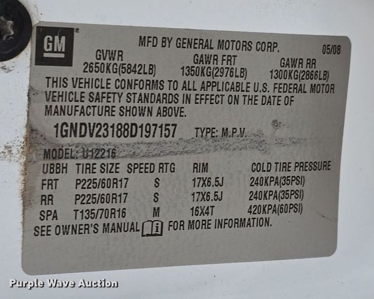 image for item DW3901 2008 Chevrolet Uplander LS van