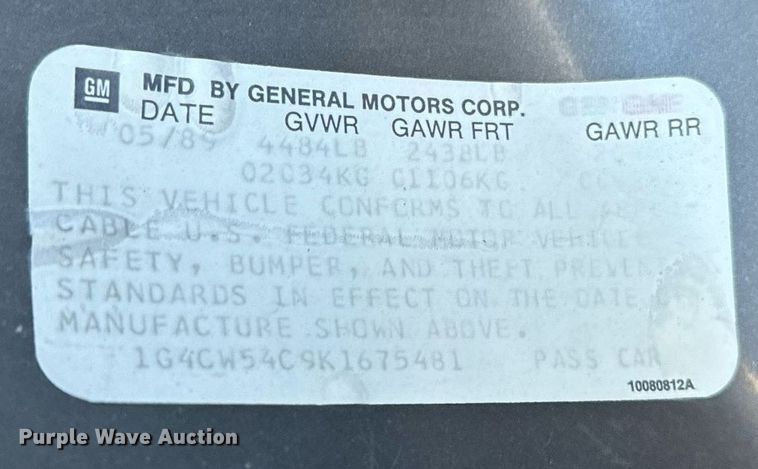 image for item DX3642 1989 Buick  Electra Park Avenue  