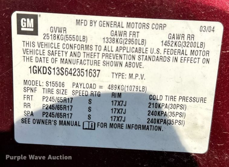 image for item DX3648 2004 GMC  Envoy SUV