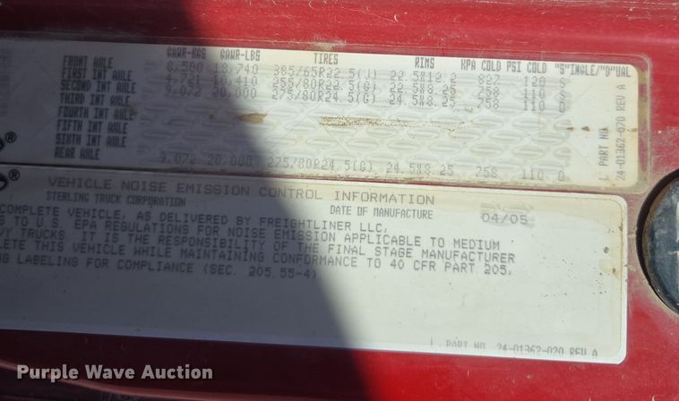 image for item EE7908 2005 Sterling L-Line dump truck