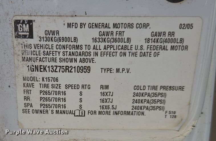 image for item EE7909 2005 Chevrolet Tahoe SUV