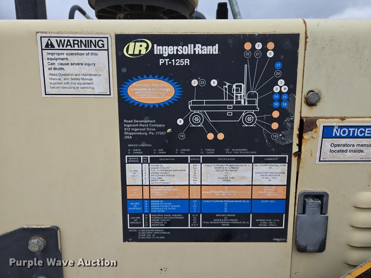 image for item EE8713 2005 Ingersoll Rand  PT125R pneumatic roller