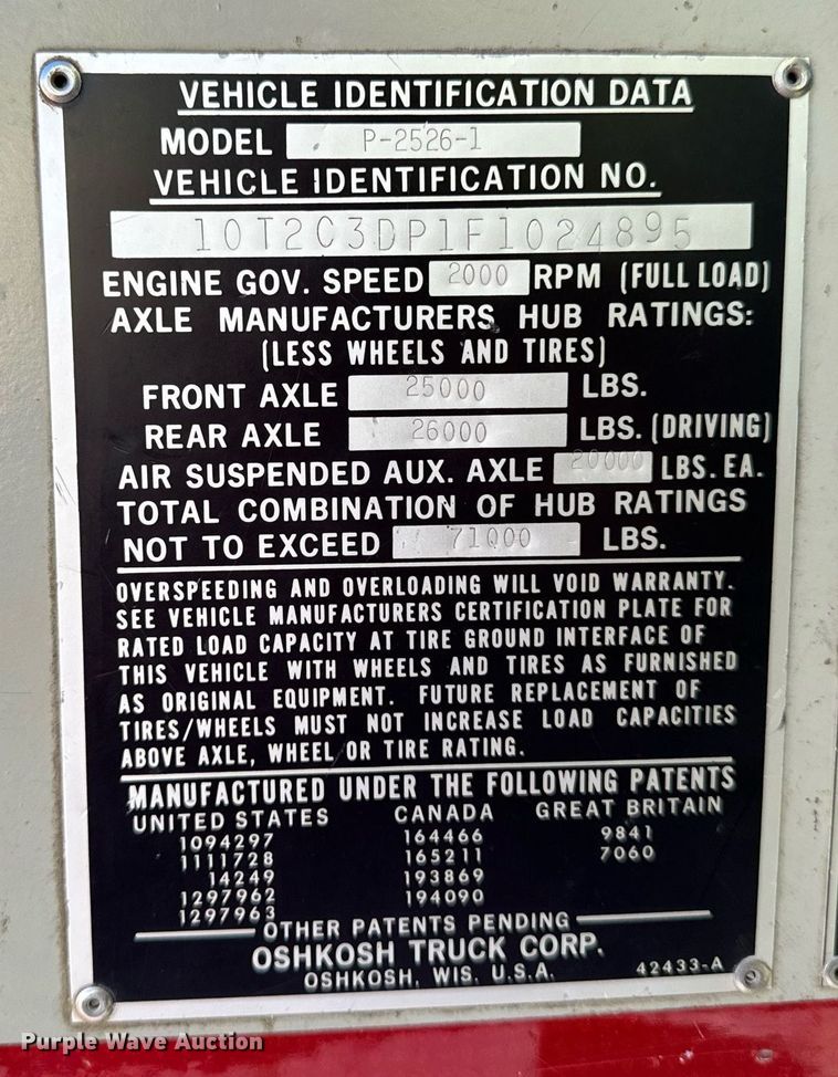 image for item EG6836 1985 Oshkosh P-2526-1 dump truck