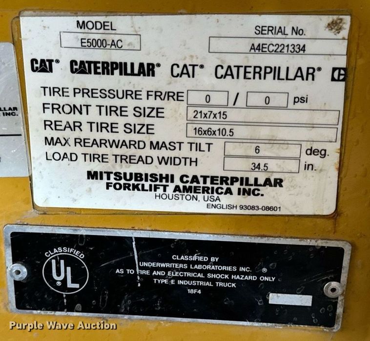 image for item EG6839 Caterpillar E5000-AC forklift