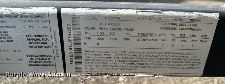 image for item EG6846 2018 Karavan utility trailer