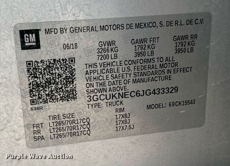 image for item EG6902 2018 Chevrolet Silverado 1500 Crew Cab pickup truck