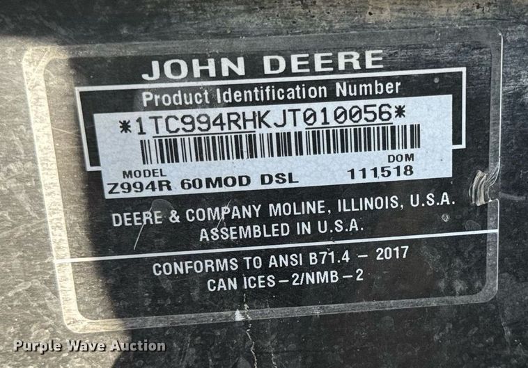 image for item EG6906 John Deere Z994R ZTR lawn mower