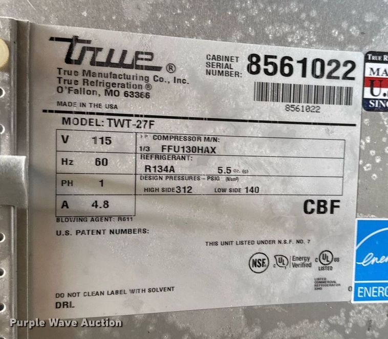 image for item EJ3160 True TWT-27F freezer
